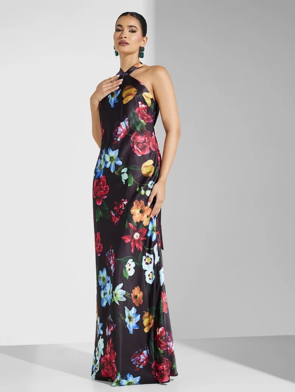 NWT Adrianna Papell Black Floral Mermaid Gown with Halter Neckline 2 - Picture 1 of 14